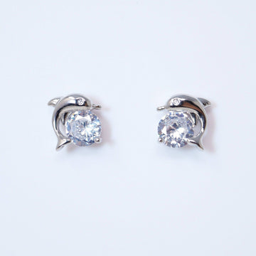 Cubic Zirconia Silver Dainty Dolphin stud Earrings, Bridal Jewelry, Bridal Stud Earrings, Crystal Bridal Earrings, Statement Earrings Cz